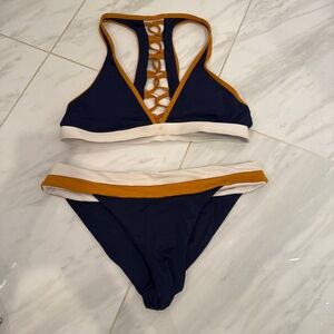L*Space Navy and Mustard Bikini Top and Bottom